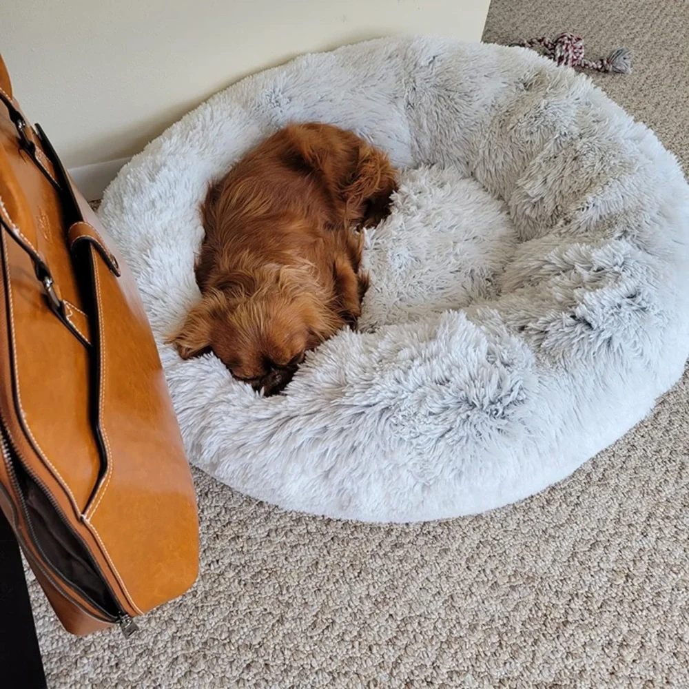 new Washable Cat Bed Donut Calming for Cats large Dogs, Round Soft